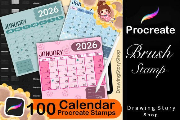 100 Calendar Stamps for Procreate: A Digital Creator’s Time-Saving Tool