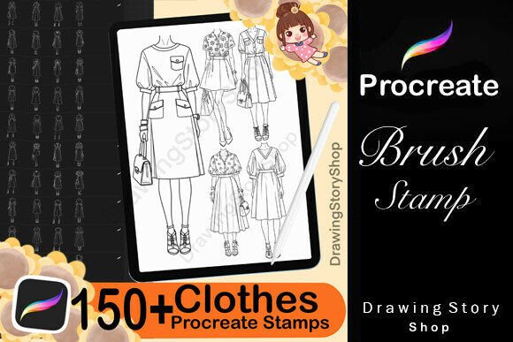 150 Procreate Anime Clothes Stamp Set