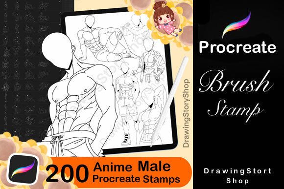 200 Procreate Male Body Poses Stamps