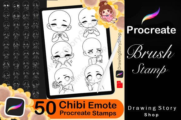 50 Chibi Emote Bases for Procreate