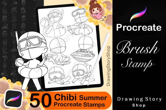 50 Procreate Chibi Summer Stamps: Creative Inspiration for Digital Artists