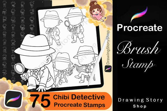 75 Procreate Chibi Detective Stamps – Creative Tools for Digital Artists