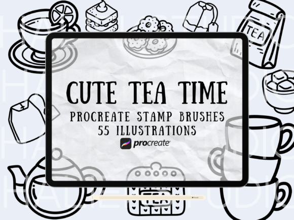 Cute Tea Time Procreate Stamps Brush Set