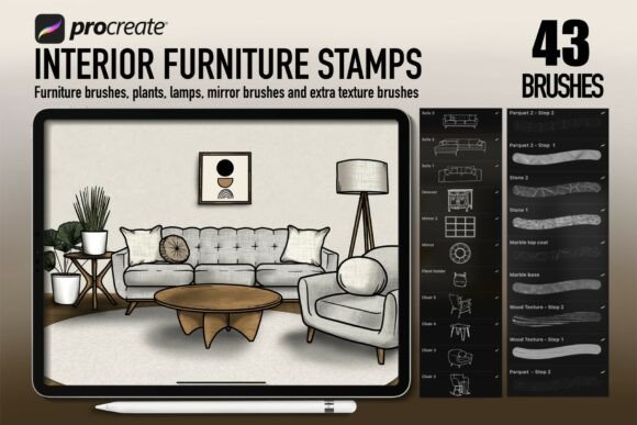 Design Your Dream Living Room with Procreate Interior Furniture Stamp Brush