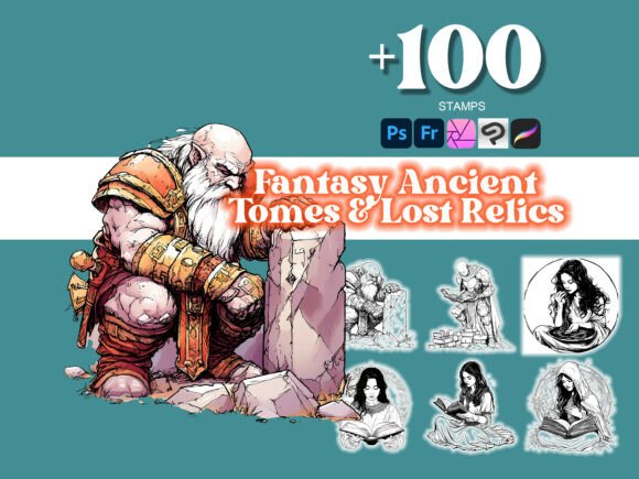 Elevate Your Art with 100 Ancient Tomes & Lost Relics Photoshop Brush Collection
