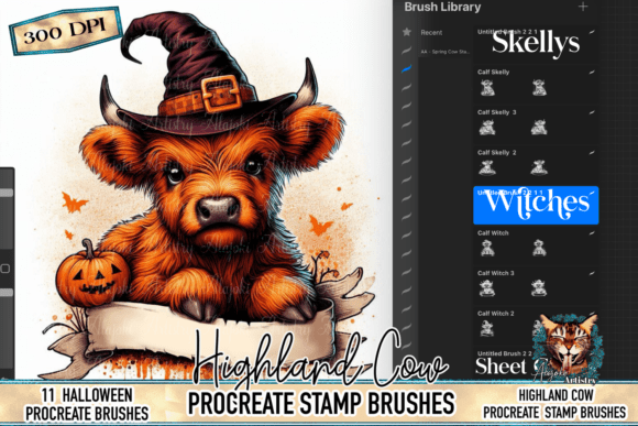 Halloween Highland Cow Procreate Stamps: Spookify Your Art the Right Way