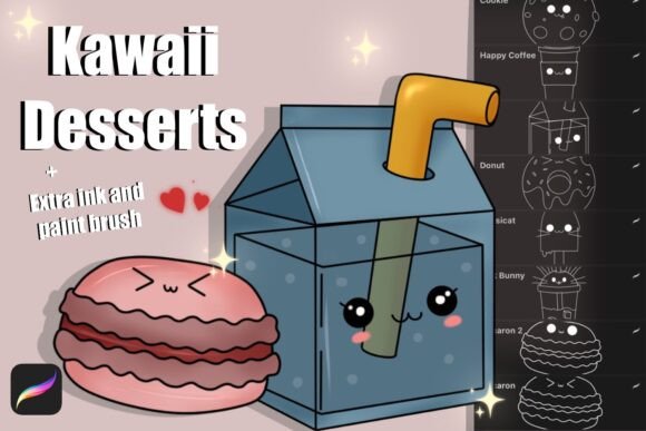 Kawaii Desserts Procreate Brush Stamp: Sweeten Your Digital Art with Adorable Stamps