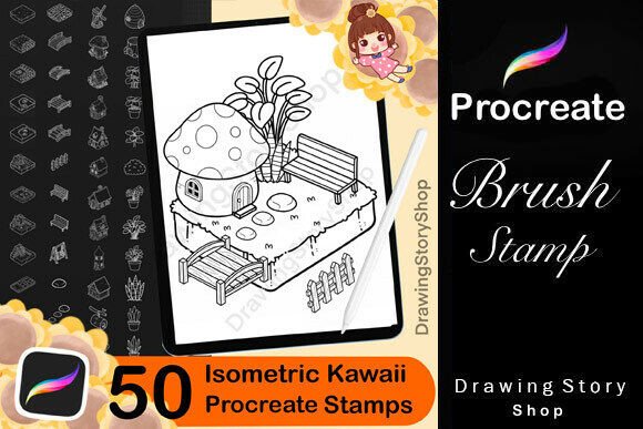 Unlocking Creativity with 50 Procreate Isometric Kawaii Stamp Brushes