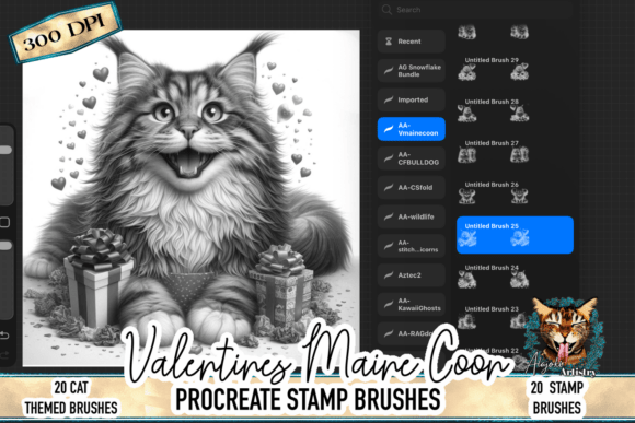 Valentine’s Maine Coon Procreate Stamps